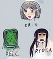 Portraits of Erin, Ryoka and Relc with scars