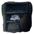 Mrsha hiding in the shelf dungeon