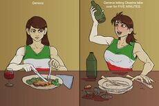 Geneva and Okasha, dining, by LeChatDemon