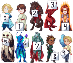 Sheet of sprites: Ceria, Pisces, Krshia, Dungeon-dweller Drake, Erin Skinner, Xrn, Rabbiteater, Raelt, Laken