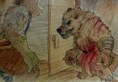 Wounded Bearclaw encounters Sick Nokha, by Brack (The Gecko of Illusions)