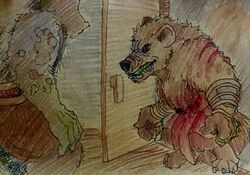 Wounded Bearclaw encounters Sick Nokha, by Brack (The Gecko of Illusions)