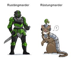 Rustängmarder (left) and "Armorweasel" (back-translation to English)